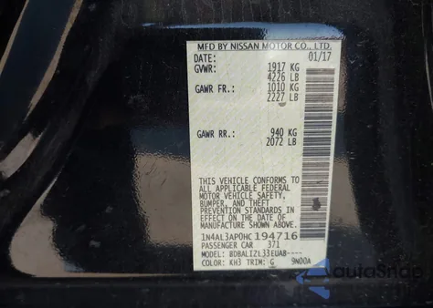 2017 Nissan Altima 2.5 Sv from USA, damaged, VIN 1N4AL3AP0HC194716